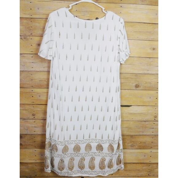 Lapogee Dress XL White Copper Paisley Short Sleeve Tassle V-Neck Boho - Picture 4 of 6